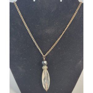Gold Tone 19" Necklace with White Acrylic Bead Pendant